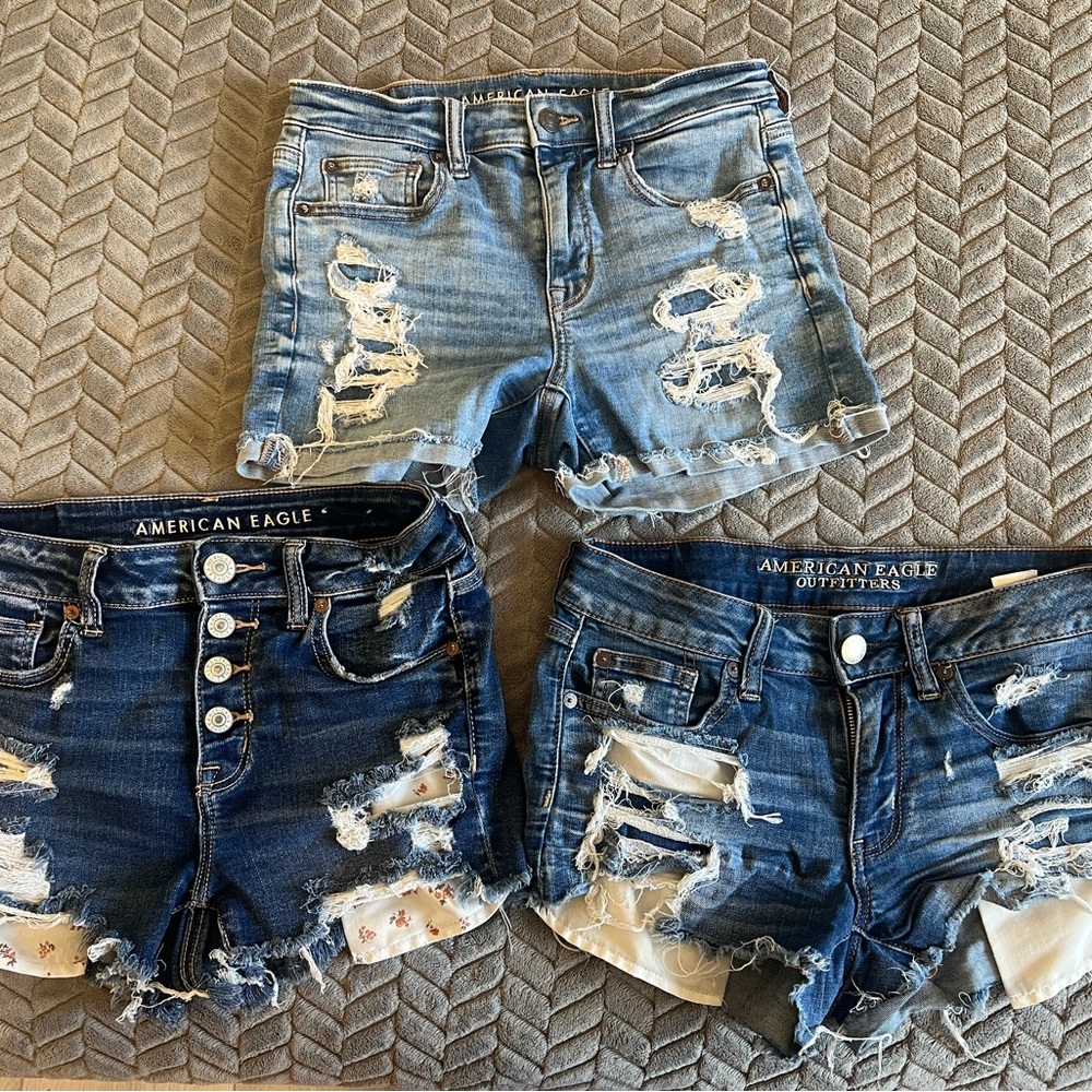 American Eagle Outfitters Women's Ripped Jean Shorts - Light and Dark Blue